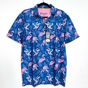 BirdieBoss Golf Flamingo‎ Fairway Polo Shirt Men's Large Stretch Performance NEW